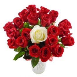 Mazzo di rose da 20 rose rosse e 1 bianca