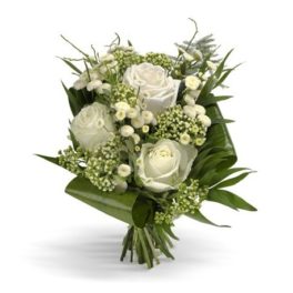 Bouquet con 3 rose bianche, fiorellini bianchi