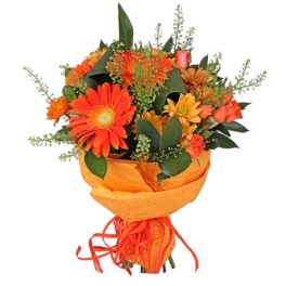 Bouquet di gerbere arancio e fiori misti di stagione arancioni