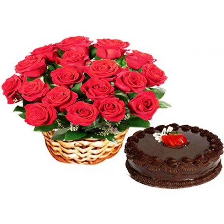 Cesto Di Fiori Freschi Con Rose Rosse Composizione Con Torta