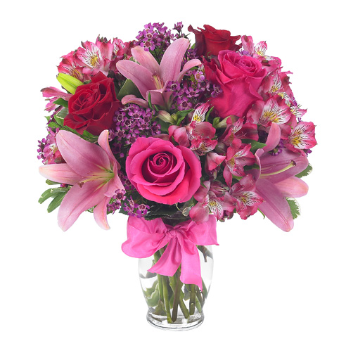 Bouquet con rose rosse,rose e lilium