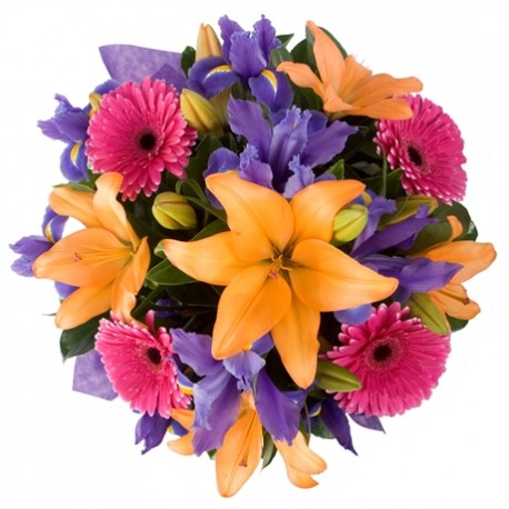 Bouquet Con Gerbere Rosa Lilium E Iris