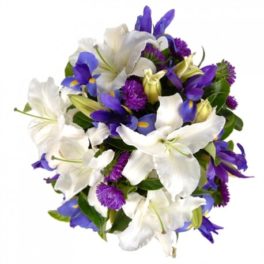 Cielo Di Stelle -Bouquet lilium, fiori blu e fiorellini viola stagionali