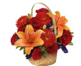 cesto di fiori rose lilium e gerbere invio online