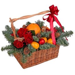 Cesto regalo Natale fiori e frutta acquisto e invio online consegna a domicilio