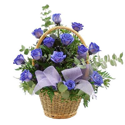 Cesto Di Fiori Freschi Composizione Con 15 Rose Blu