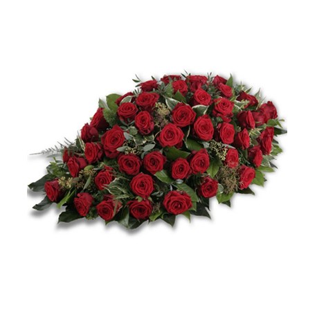 Composizione floreale funebre con rose rosse