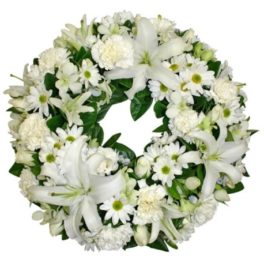 Corona funebre con fiori bianchi