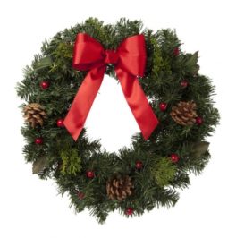 christmas wreath with bow and berries