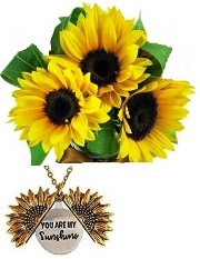 Bouquet con 3 girasoli + collana con ciondolo girasole a scomparsa e scritta