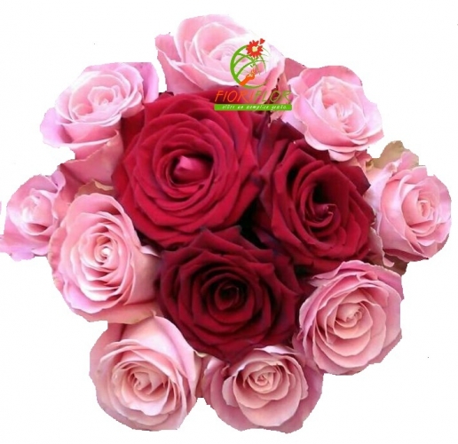 bouquet con 9 rose rosa e 3 rose rosse