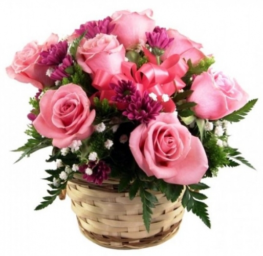 Cestino di fiori freschi composizione di roselline Rosa