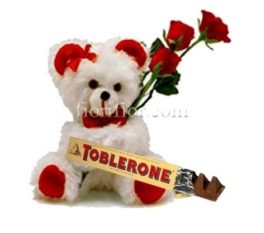 Peluches con 3 rose rosse e cioccolato