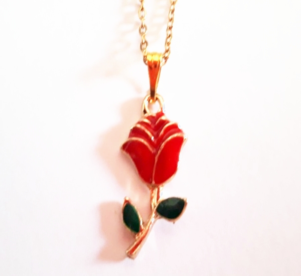 Collana con ciondolo floreale bouquet di roselline rosa fuxia in fi