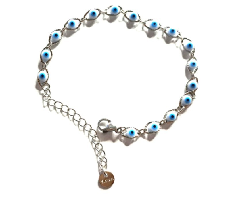 HALUKAKAH Malocchio Bracciale Per Donna ○ Akuma ○ Placcato In Oro Bianco Platino Con Nero Bianco E Blu Catena Di Diamanti Taglia Regolabile Fatto A Mano Con Confezione Regalo Gratuita
