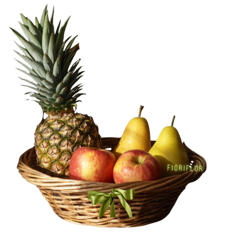 cesto con ananas pere e mele