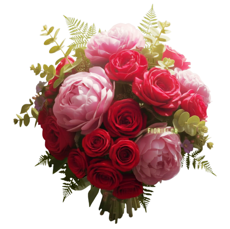 rose rosse e peonie