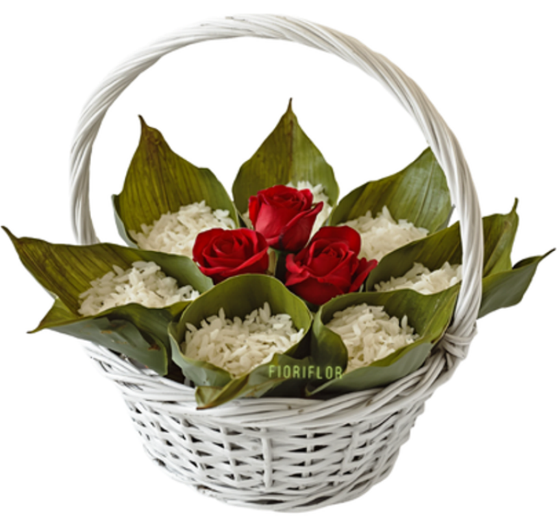 Cestino portariso con rose rosse