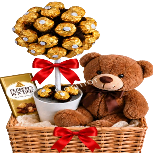cesto sei il mio tesoro con orsacchiotto e alberello di ferrero rocher (1)